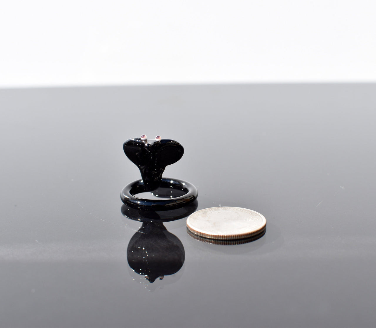 Lampwork Glass Cobra Miniature: Black Glass Menagerie Figurine