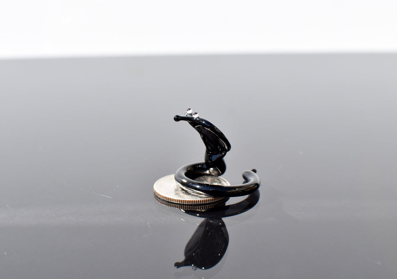 Lampwork Glass Cobra Miniature: Black Glass Menagerie Figurine