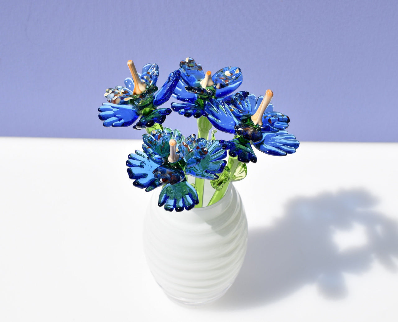 Handmade Blue Glass Flower Sculpture: Weatherproof Art Glass Gift