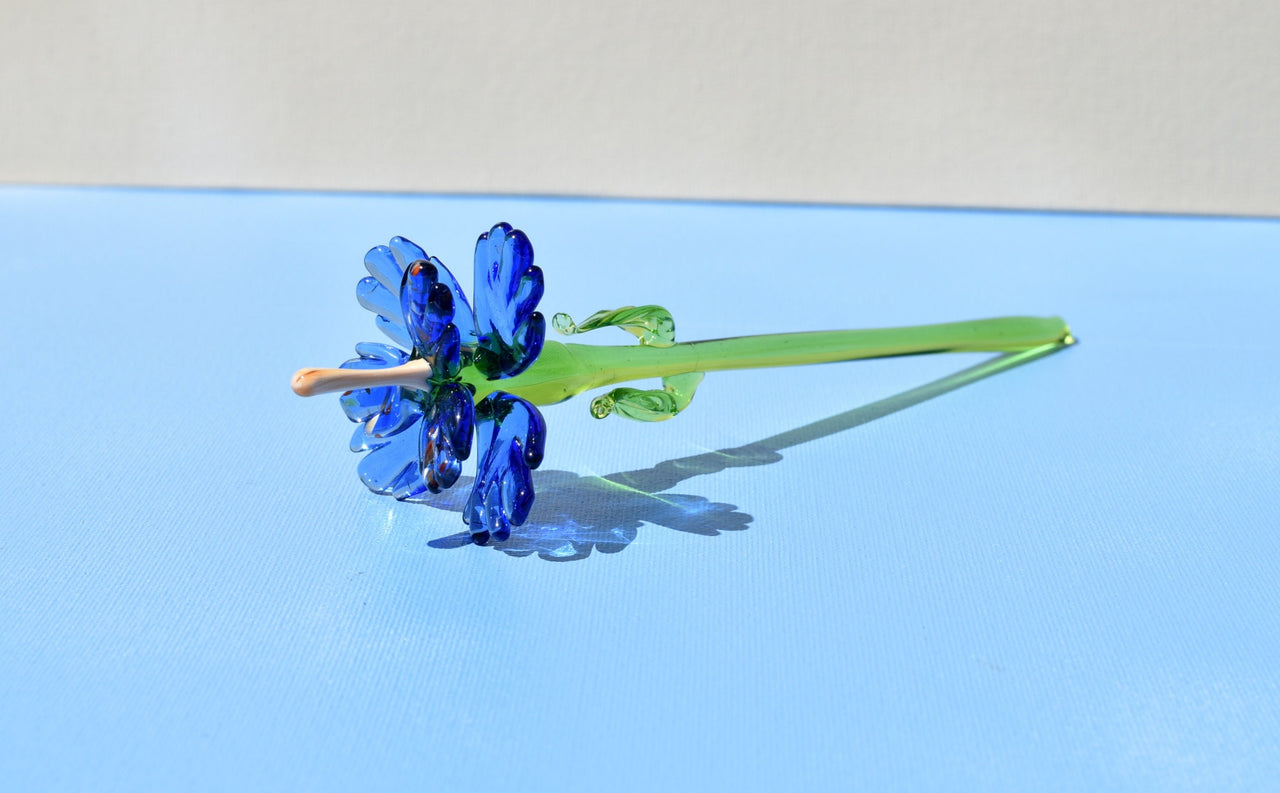 Handmade Blue Glass Flower Sculpture: Weatherproof Art Glass Gift