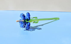 Handmade Blue Glass Flower Sculpture: Weatherproof Art Glass Gift