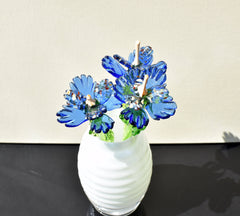 Handmade Blue Glass Flower Sculpture: Weatherproof Art Glass Gift