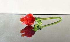 Handmade Red Glass Flower: Collectible Flame-Worked Sculpture