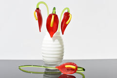 Handmade Glass Anthurium Flower: Red & Yellow Flame-Worked Sculpture