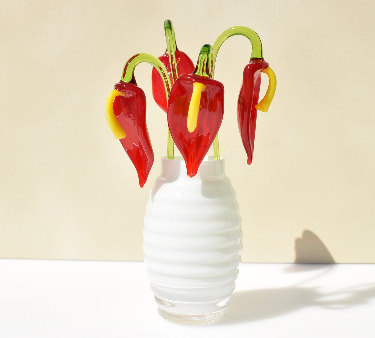Hand Blown Glass Flowers: Red & Yellow Flame-Worked Sculpture