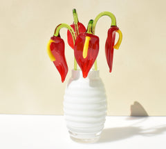 Hand Blown Glass Flowers: Red & Yellow Flame-Worked Sculpture
