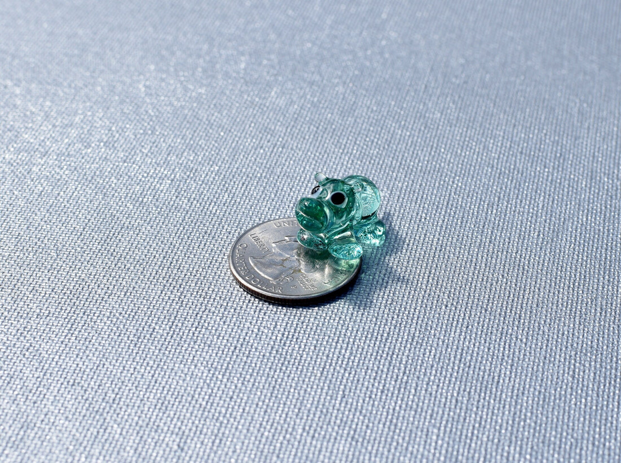 World's smallest turquoise glass Hippopotamus, whimsical, Lamp work miniature  Hippo character, Unique gift.