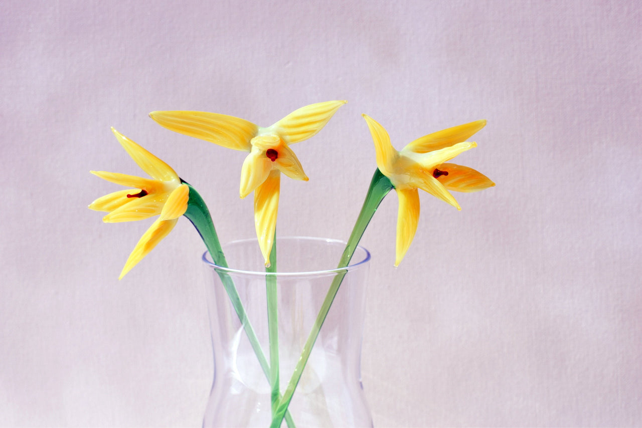 Yellow Glass Bird of Paradise Flower: Handmade Flame Work Sculpture