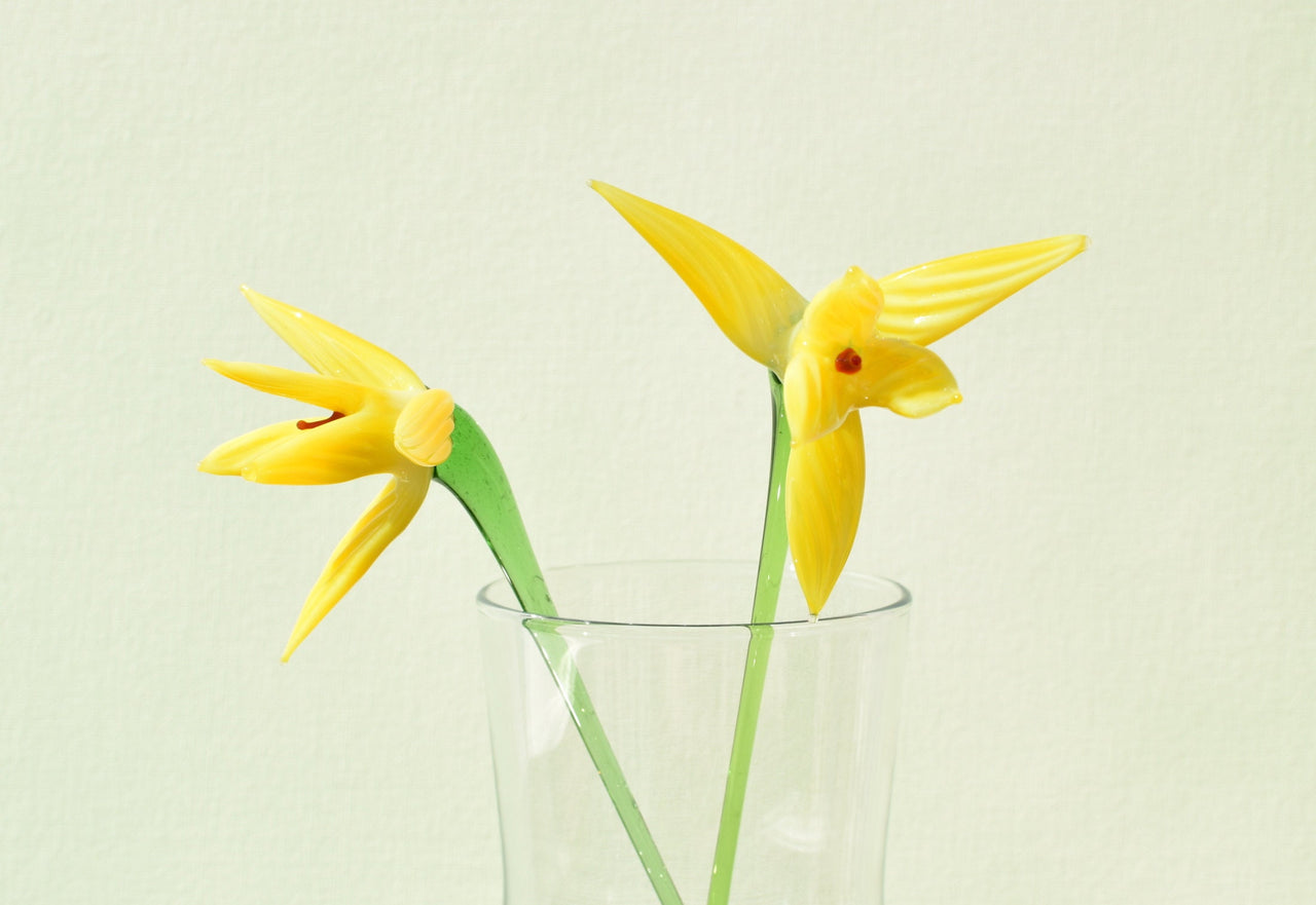 Yellow Glass Bird of Paradise Flower: Handmade Flame Work Sculpture