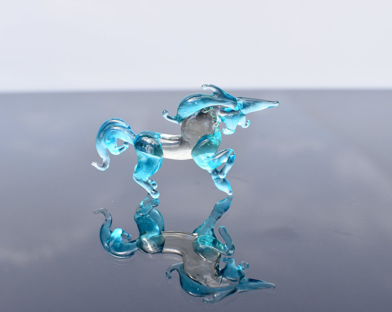 Blue Glass Unicorn Figurine: Handmade Flame-Worked Sculpture