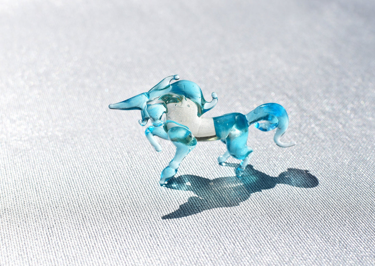 Blue Glass Unicorn Figurine: Handmade Flame-Worked Sculpture