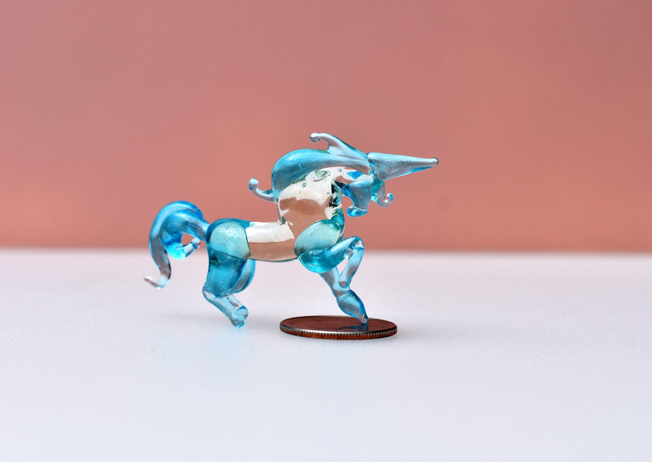 Blue Glass Unicorn Figurine: Handmade Flame-Worked Sculpture