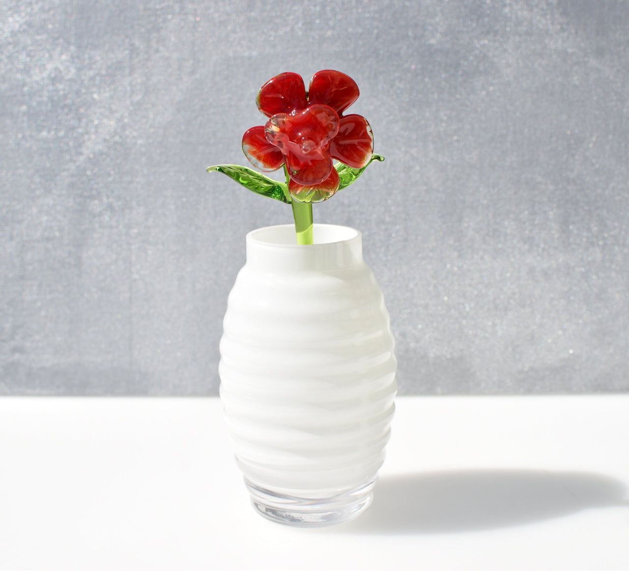 Handmade Red Glass Flower: Collectible Flamework Sculpture, 7 Inch