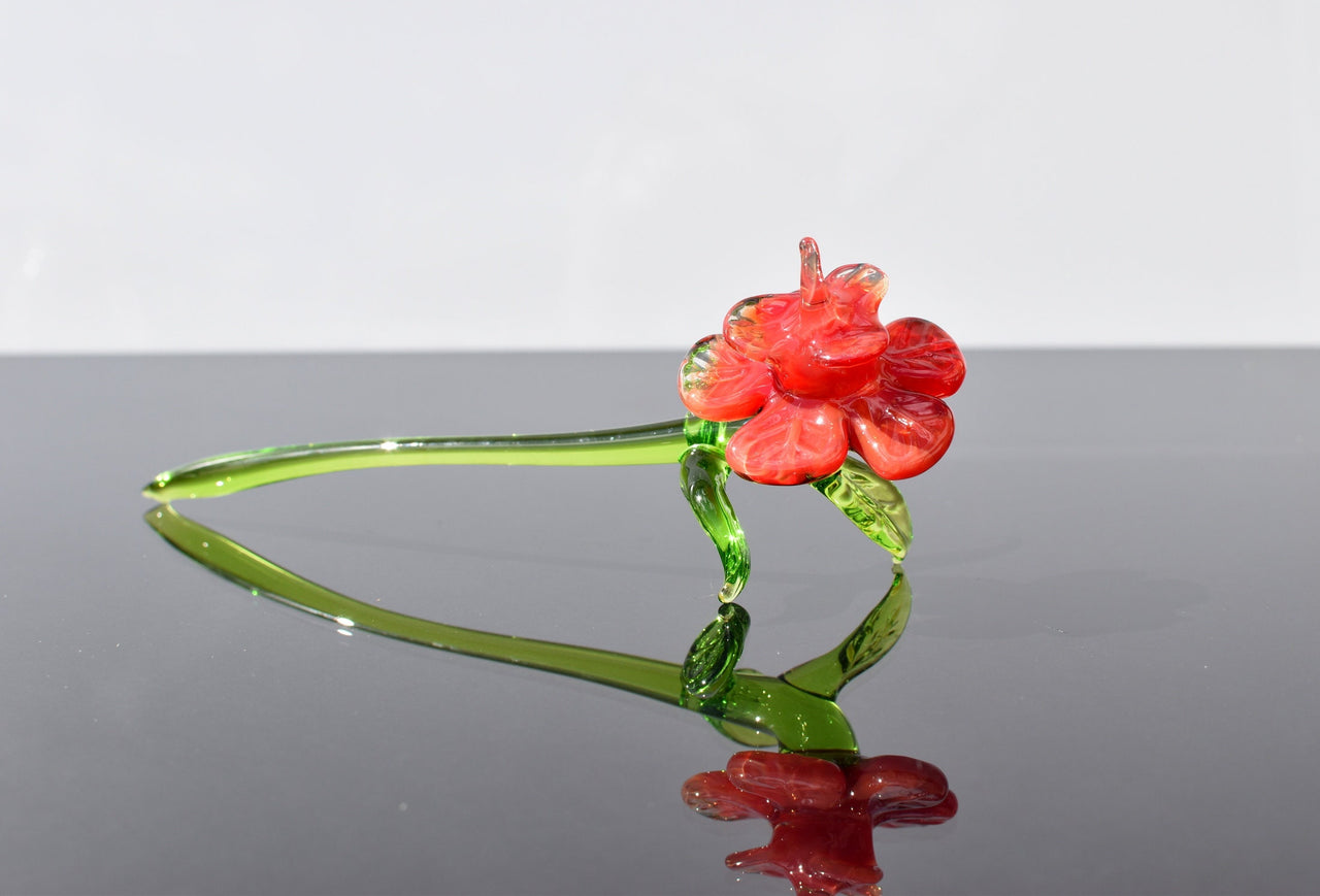 Handmade Red Glass Flower: Collectible Flamework Sculpture, 7 Inch