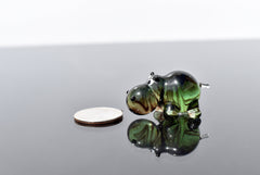 Handmade Green Glass Hippo Figurine: Whimsical Art Glass Sculpture