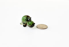 Handmade Green Glass Hippo Figurine: Whimsical Art Glass Sculpture