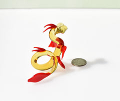 Handmade Art Glass Dragon Figurine: Orange Yellow Flame Work Collectible