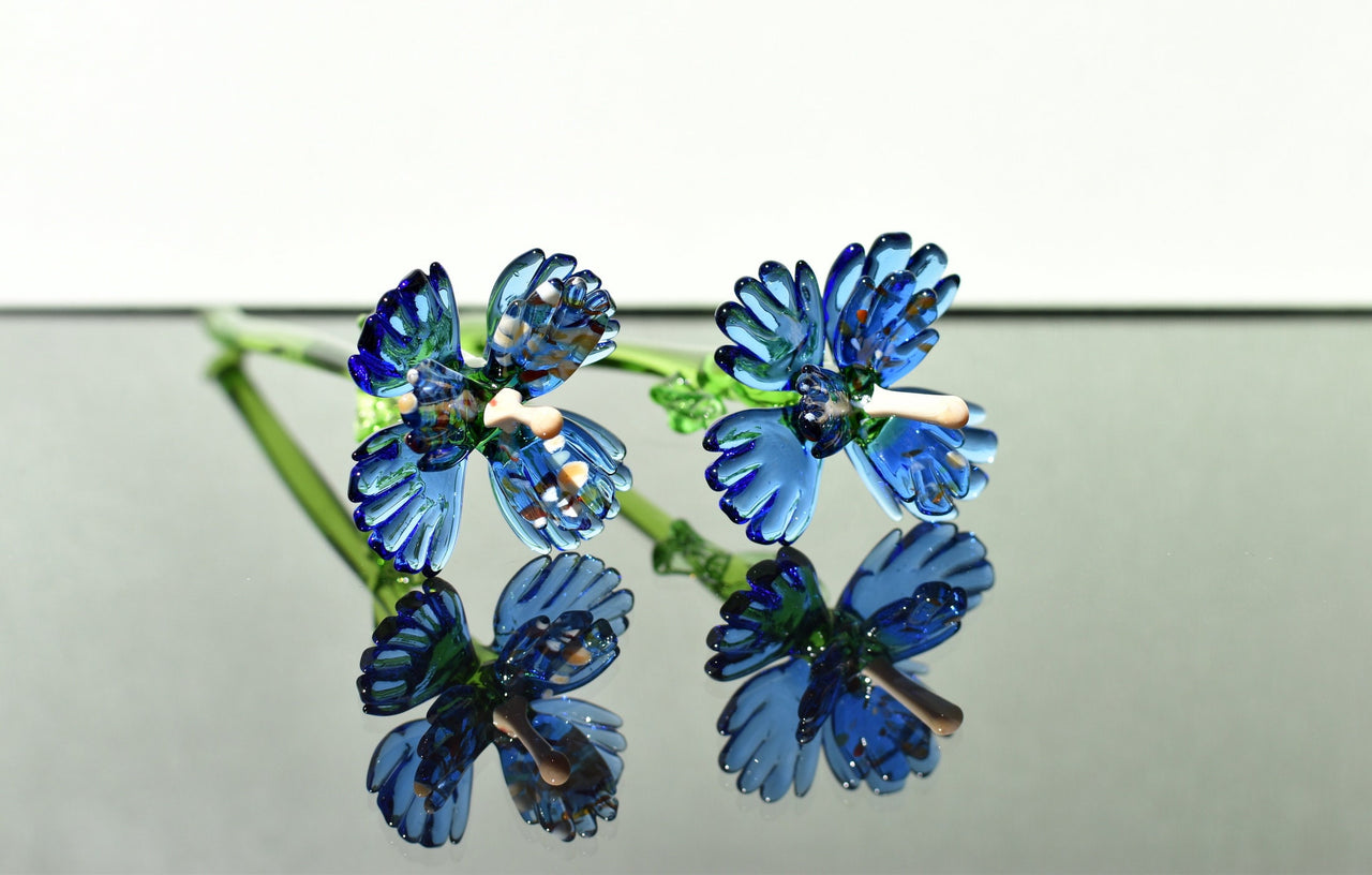 Handmade Blue Glass Flower Sculpture: Weatherproof Art Glass Gift