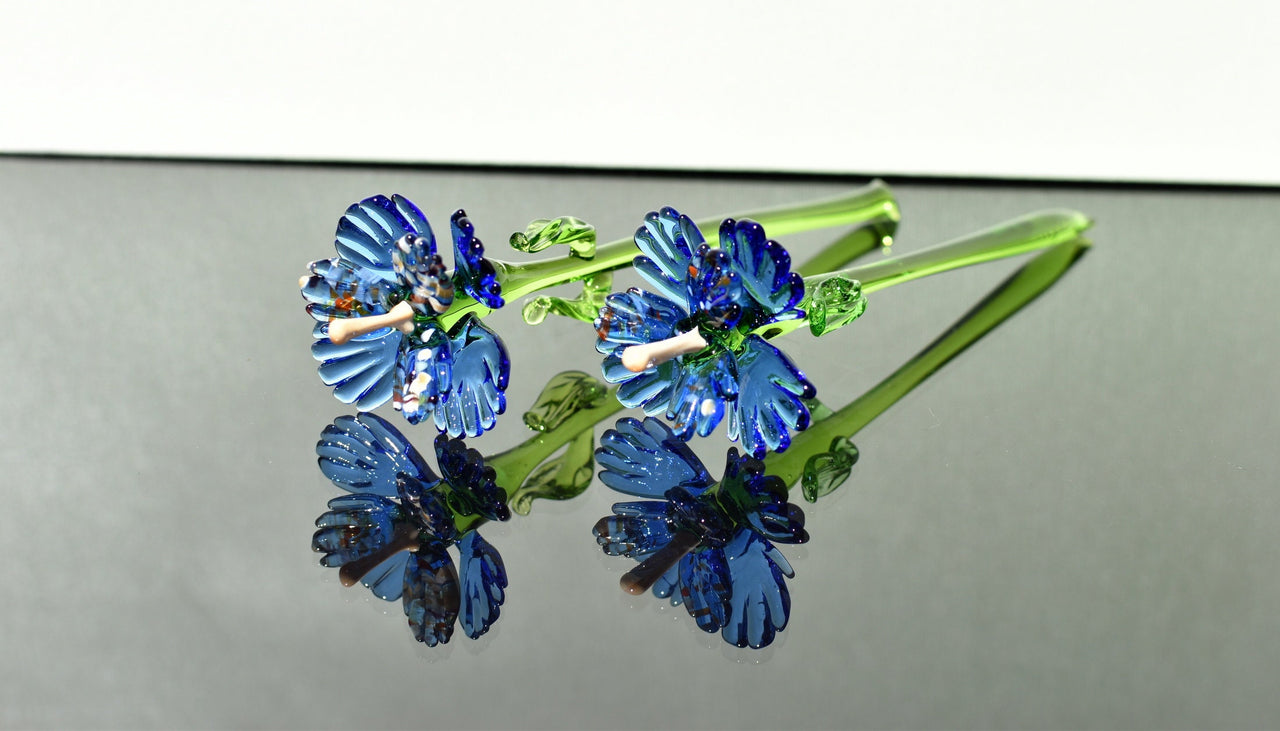 Handmade Blue Glass Flower Sculpture: Weatherproof Art Glass Gift