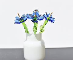 Handmade Blue Glass Flower Sculpture: Weatherproof Art Glass Gift