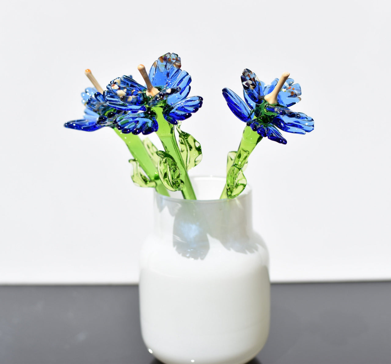 Handmade Blue Glass Flower Sculpture: Weatherproof Art Glass Gift