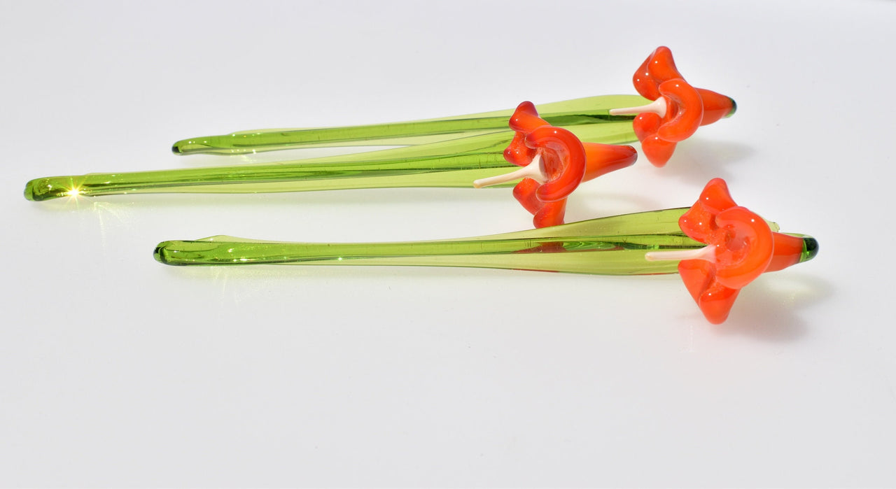 Orange petals  Jubilee  bell glass flower.  Excellent addition to your glass collection, unique gift. Each flower is priced individually.