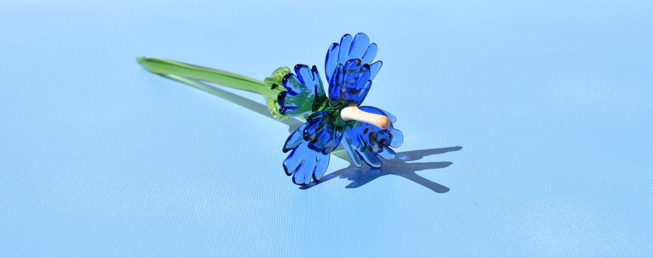 Handmade Blue Glass Flower Sculpture: Weatherproof Art Glass Gift