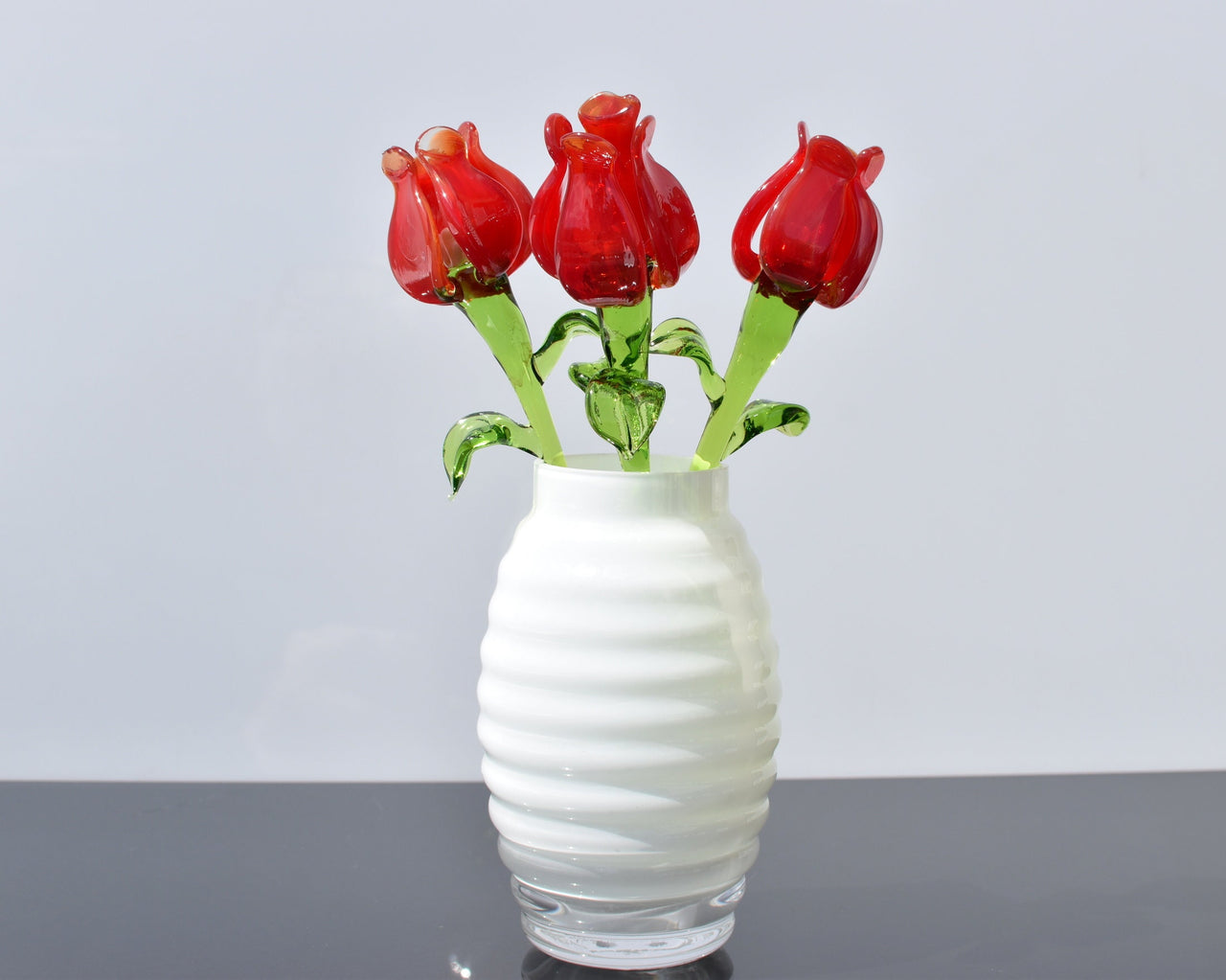 Handmade Red Glass Flower: Collectible Flame-Worked Sculpture