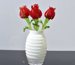 Handmade Red Glass Flower: Collectible Flame-Worked Sculpture