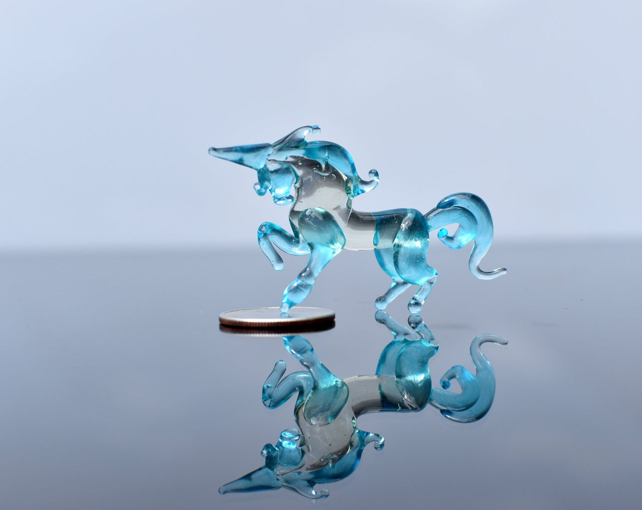 Blue Glass Unicorn Figurine: Handmade Flame-Worked Sculpture