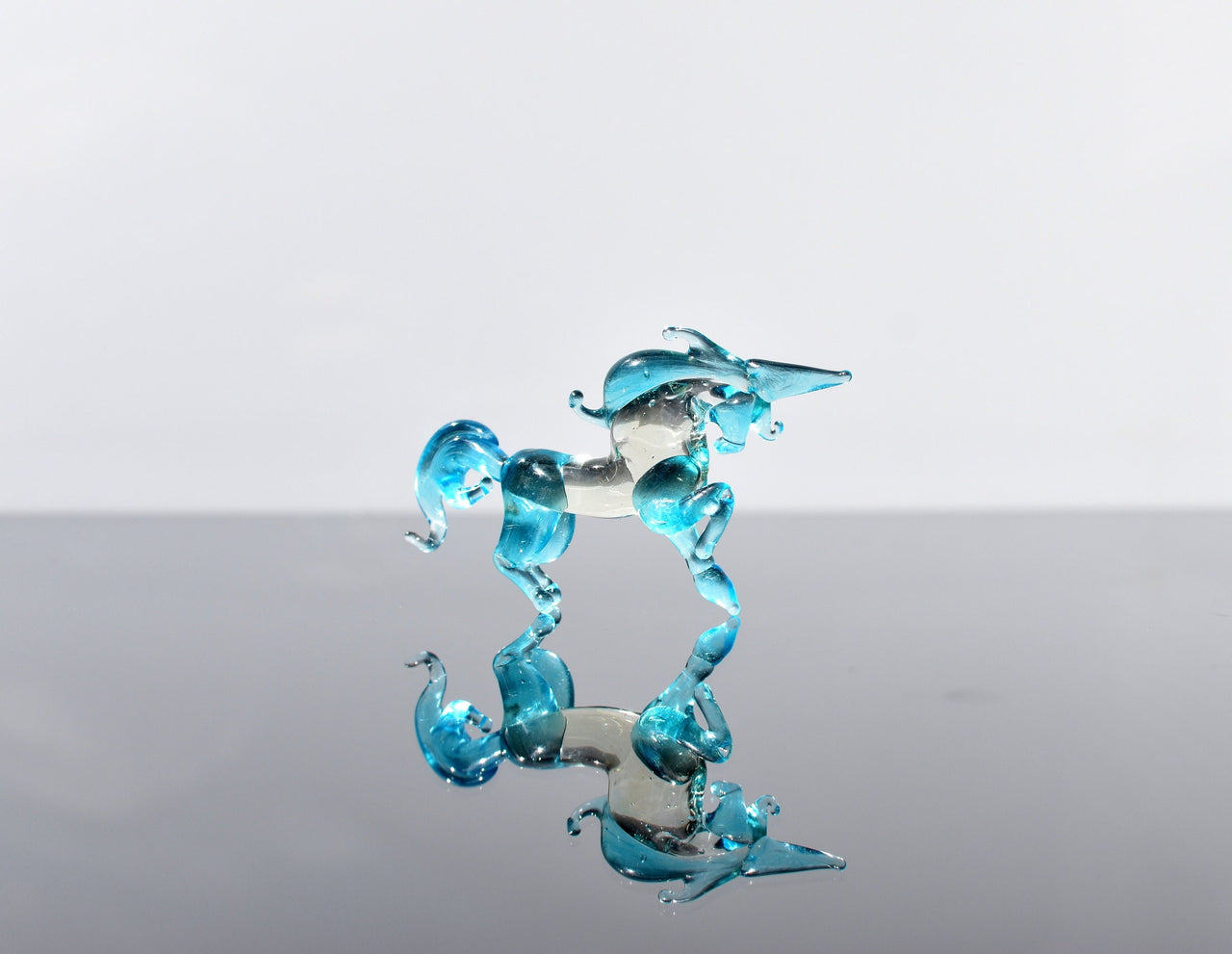 Blue Glass Unicorn Figurine: Handmade Flame-Worked Sculpture