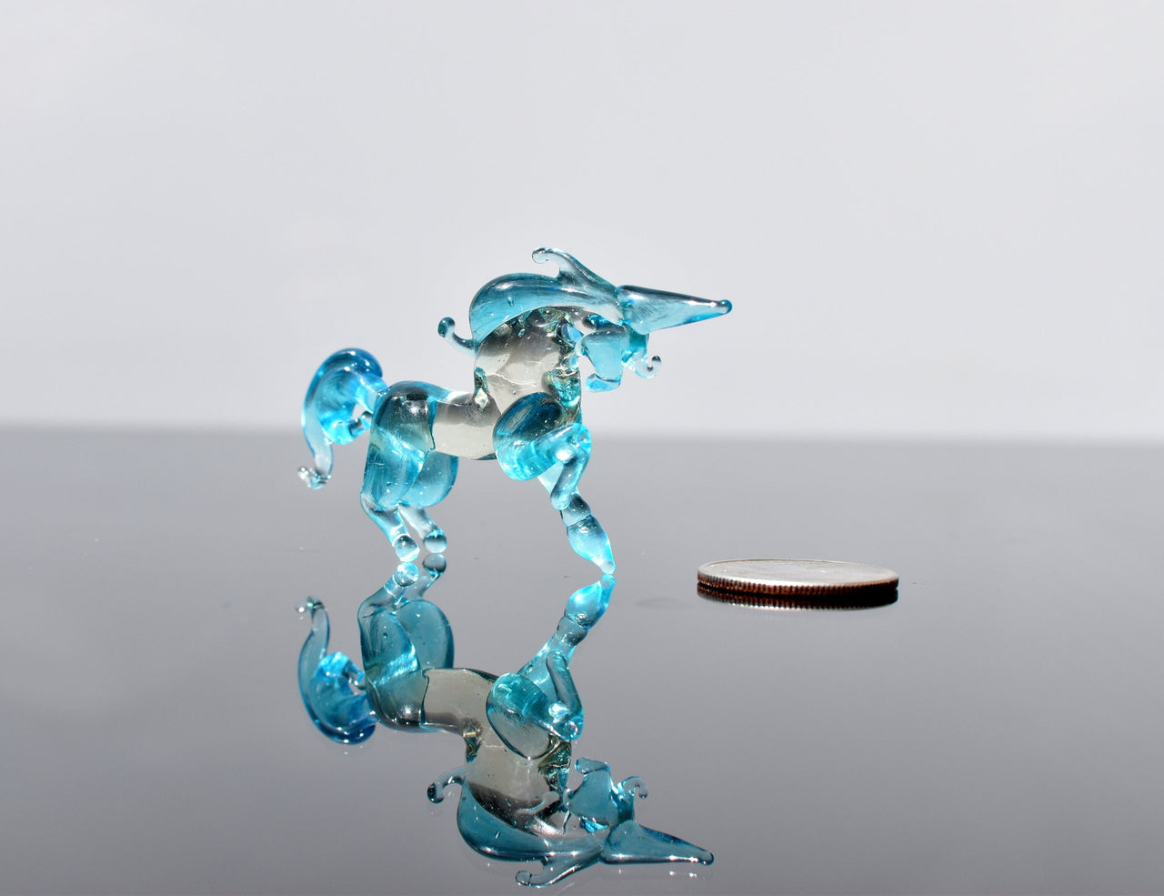 Blue Glass Unicorn Figurine: Handmade Flame-Worked Sculpture