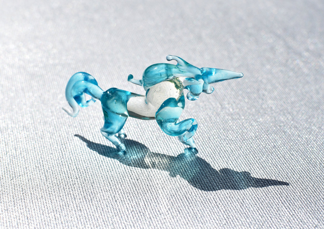 Blue Glass Unicorn Figurine: Handmade Flame-Worked Sculpture