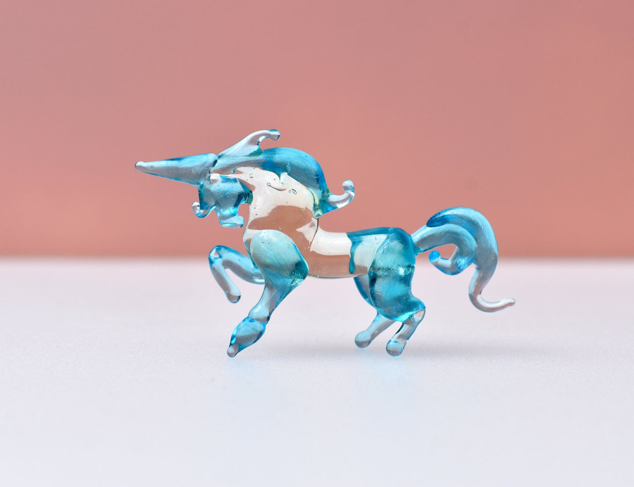 Blue Glass Unicorn Figurine: Handmade Flame-Worked Sculpture