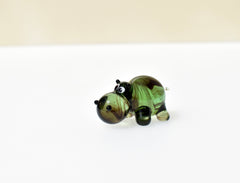 Handmade Green Glass Hippo Figurine: Whimsical Art Glass Sculpture
