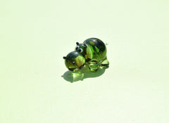 Handmade Green Glass Hippo Figurine: Whimsical Art Glass Sculpture