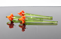 Orange petals  Jubilee  bell glass flower.  Excellent addition to your glass collection, unique gift. Each flower is priced individually.