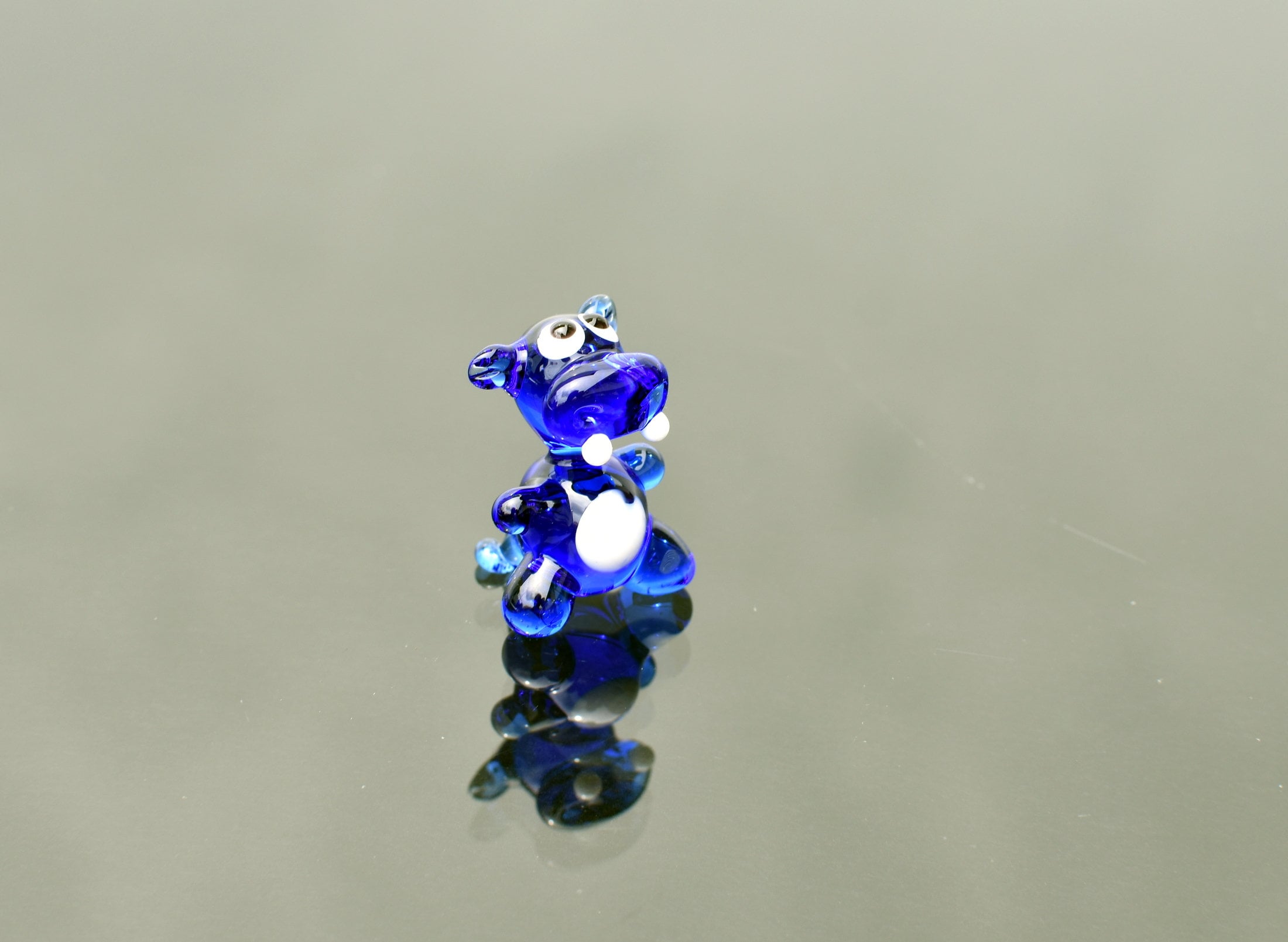 Lampwork Glass Hippo Figurine: Blue Miniature Sculpture