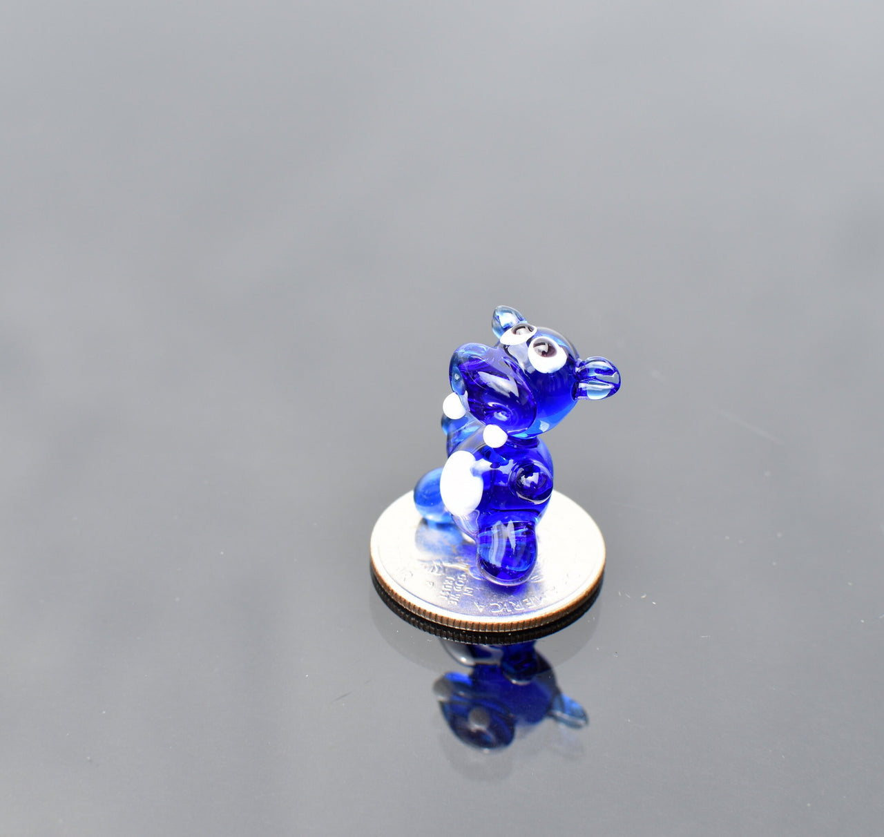 Lampwork Glass Hippo Figurine: Blue Miniature Sculpture
