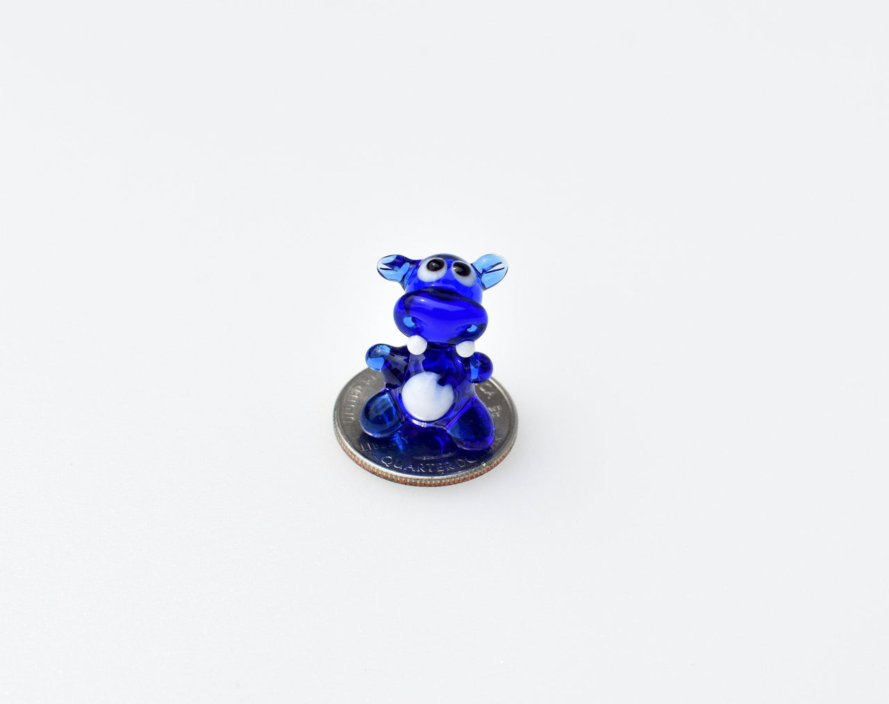 Lampwork Glass Hippo Figurine: Blue Miniature Sculpture