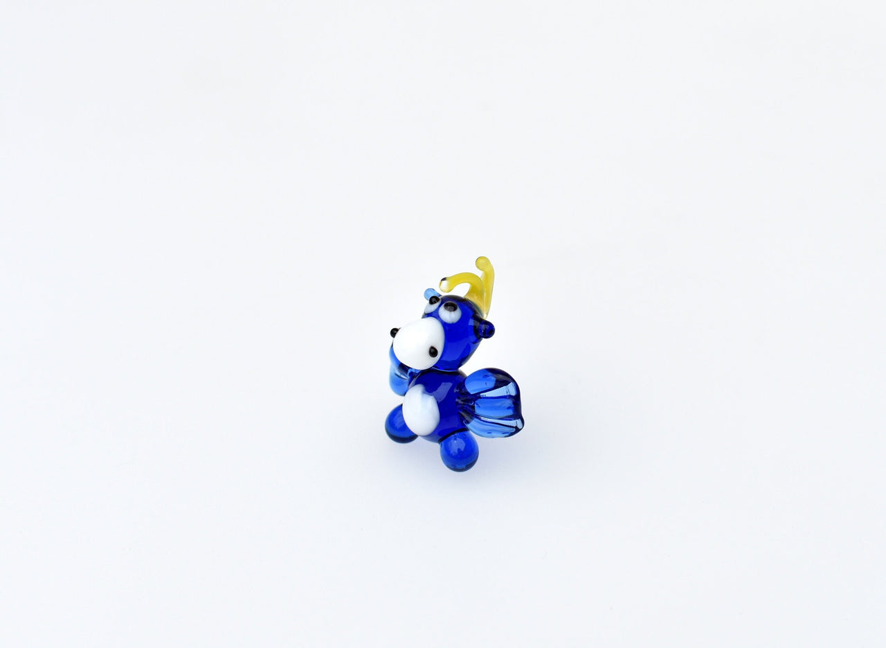 Tiny Blue Glass Dragon Figurine: Handmade Art Glass Sculpture