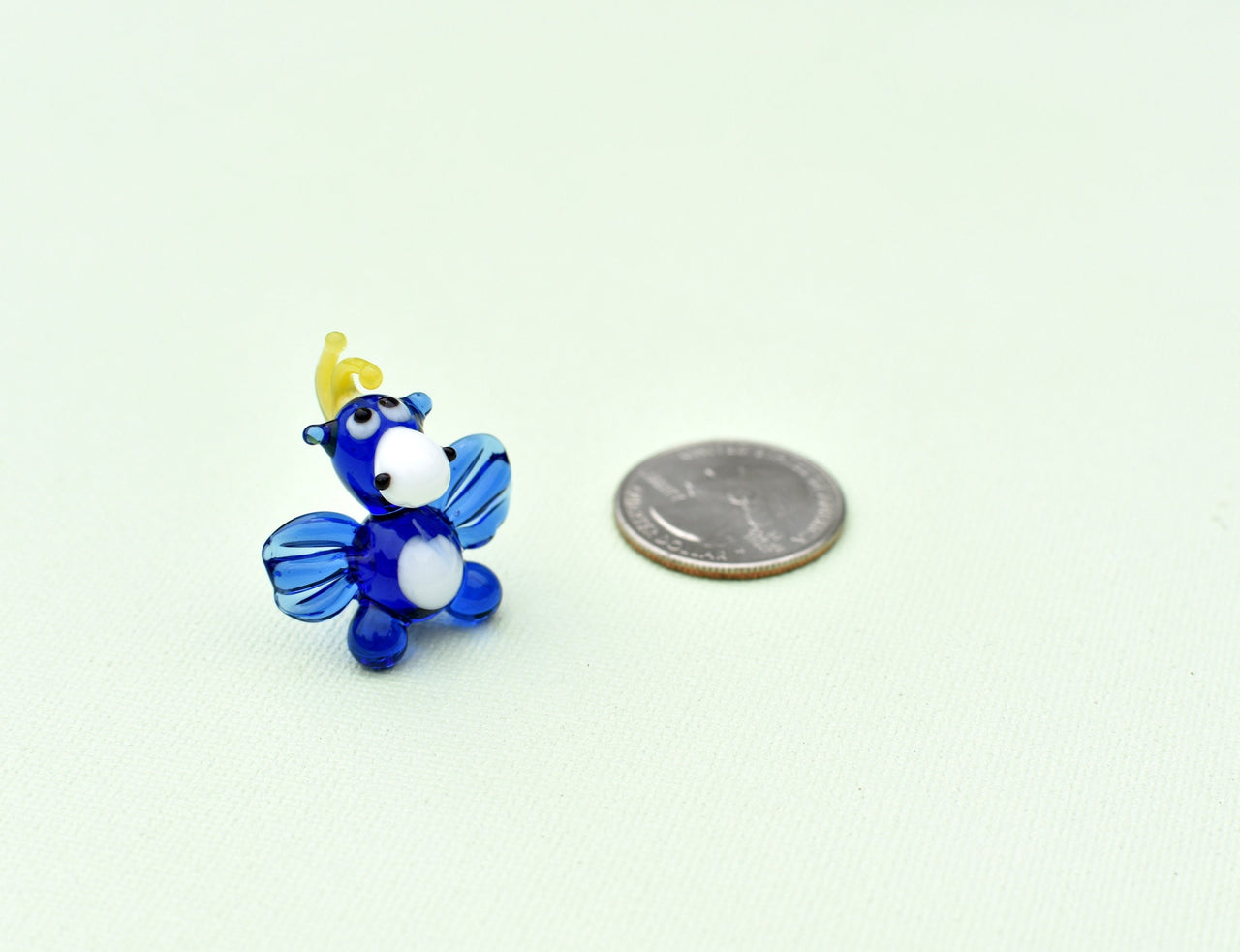 Tiny Blue Glass Dragon Figurine: Handmade Art Glass Sculpture