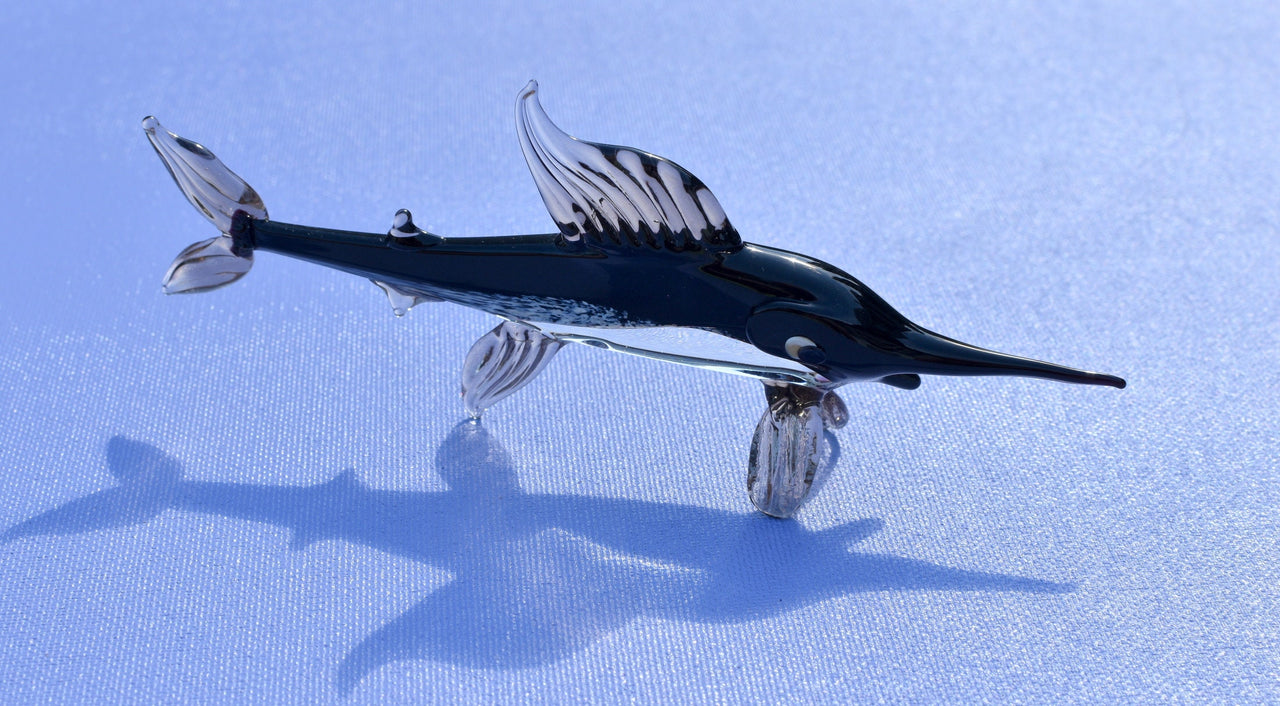 Handmade Glass Marlin Figurine: Collectible Art Glass Fish, 6 Inch