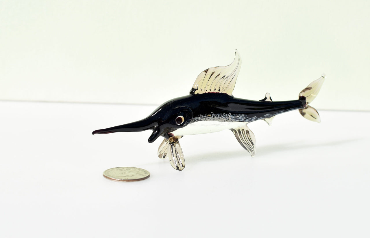 Handmade Glass Marlin Figurine: Collectible Art Glass Fish, 6 Inch