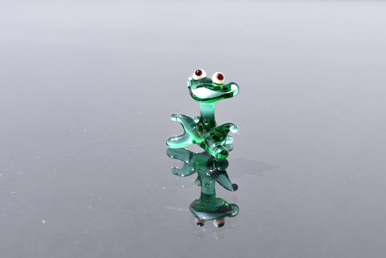 Handmade Glass Frog Miniature: Whimsical Collectible Figurine