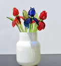 Handmade Glass Iris Bouquet: Red and Blue Flame-Worked Flowers