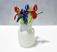 Handmade Glass Iris Bouquet: Red and Blue Flame-Worked Flowers