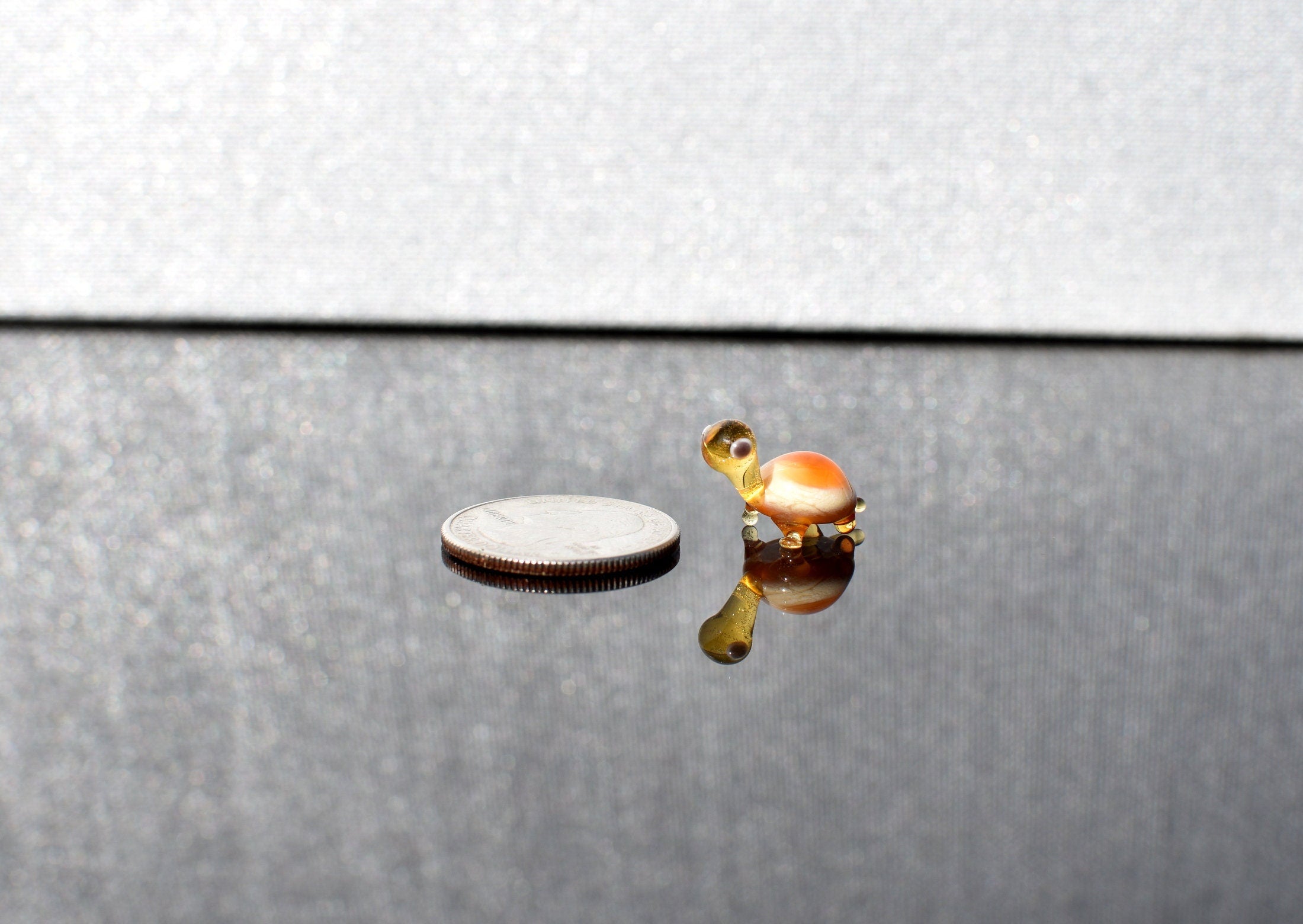 Tiny Glass Turtle Figurine: Cream Orange Miniature