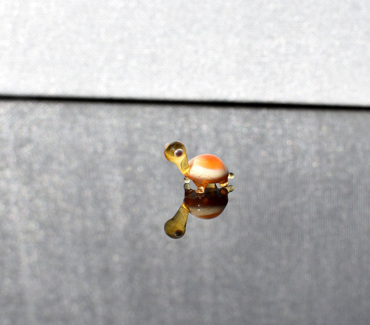 Tiny Glass Turtle Figurine: Cream Orange Miniature