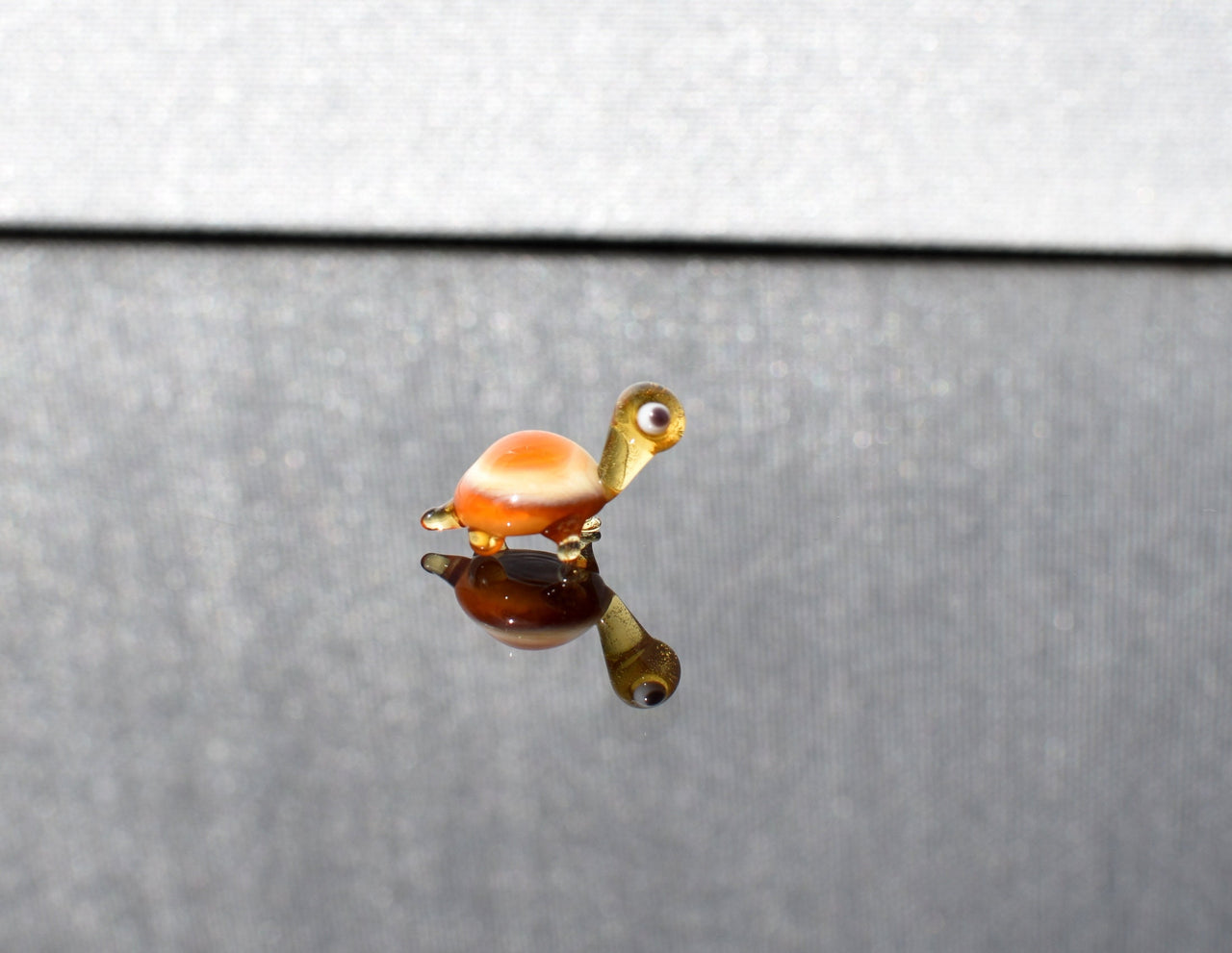 Tiny Glass Turtle Figurine: Cream Orange Miniature